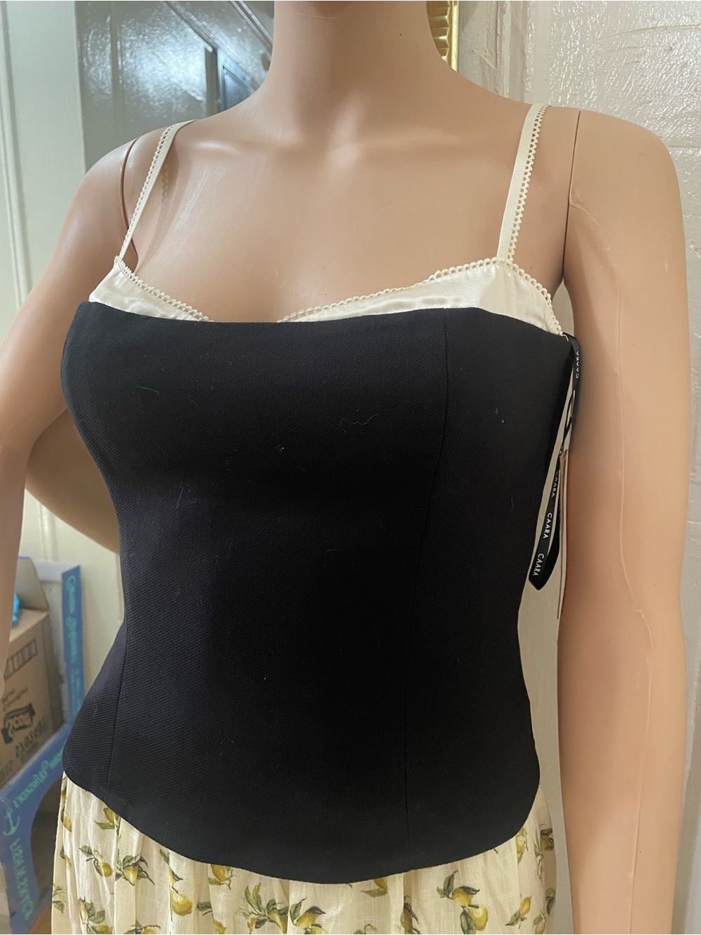 Caara Black Bustier Cami with Contrast Cream Trim